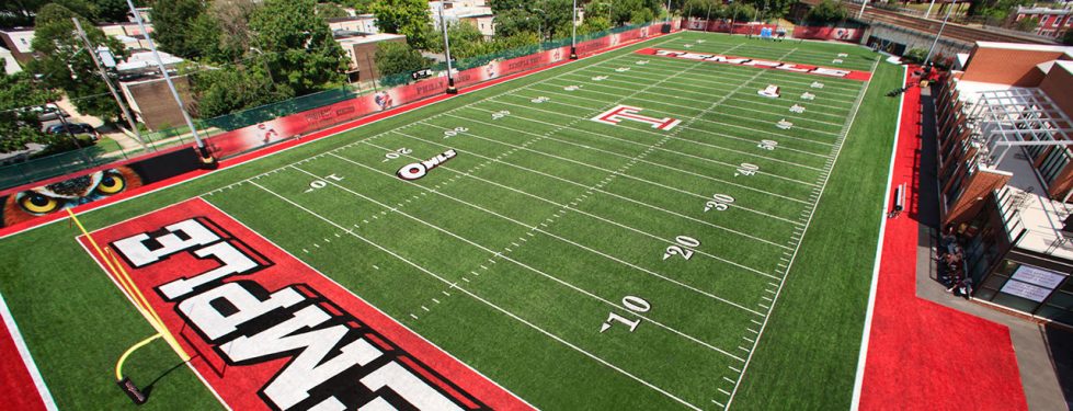 aerial view of the Temple University fields