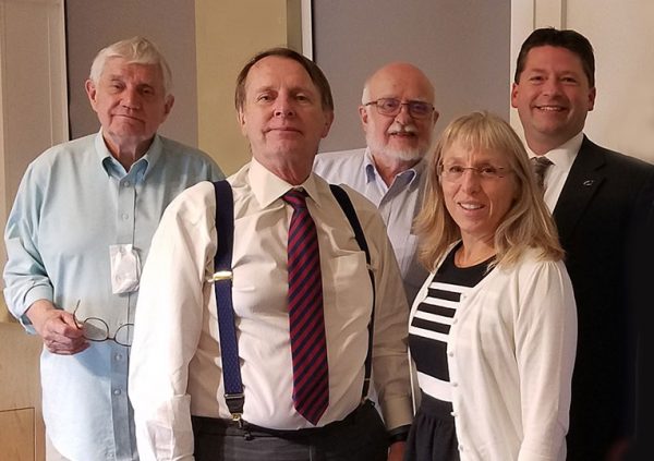 Left to right: Dr. Richard Hawkins of University of Arizona; Dr. Tim Ward, Dean of Engineering, Manhattan College; Don Woodward USDA NRCS National Hydraulic Engineer (retired); Dr. Leslie Brunell of Stevens Institute of Technology; Jeromie Lange, PE, PP, CME, CFM, of Maser Consulting P.A. 